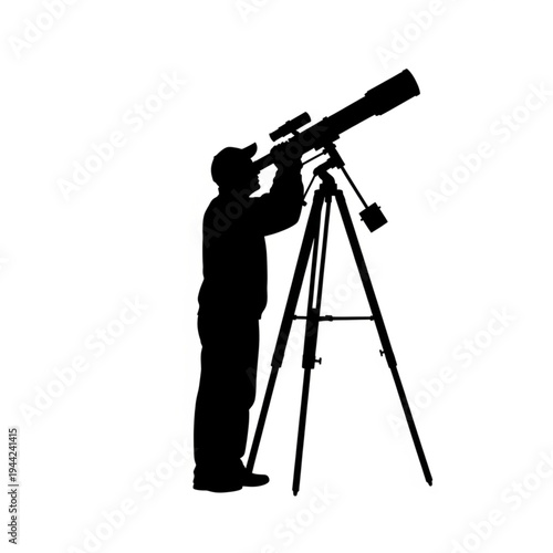 Man Observing Through Telescope Silhouette.