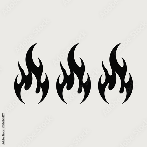 Three stylized black flames on a light gray background
