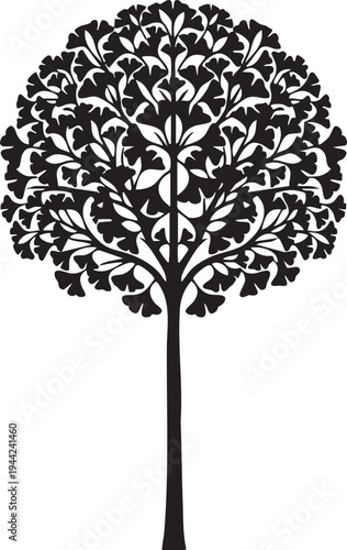 Slender Ginkgo Biloba Tree Silhouettes with Fan Leaf Clusters and Upright Canopy