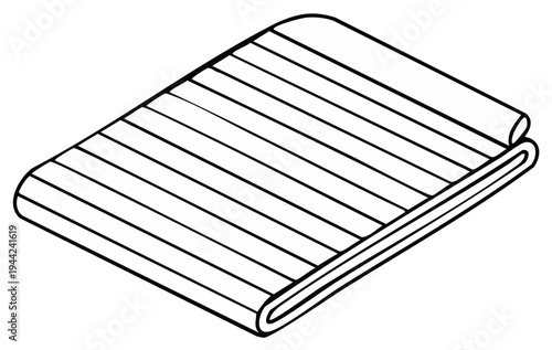 Isometric Illustration of an Exercise Mat in Black and White with Horizontal Stripes, Home Workouts