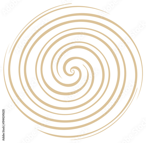 Abstract Spiral Pattern with Brown and Gold Lines, Isolated on White Background