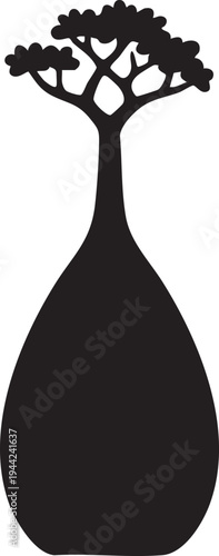Isolated Bottle Tree Bulbous Trunk Silhouettes
