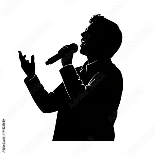 Man Singing into Microphone Silhouette Profile.