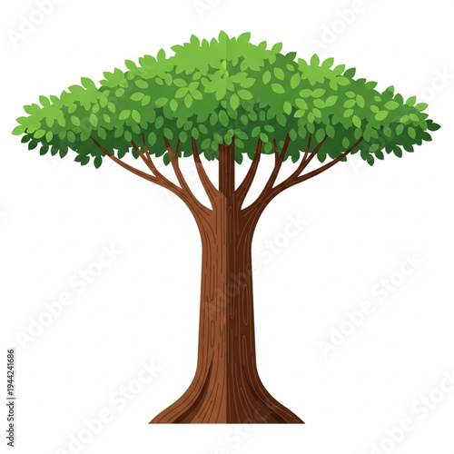 Mature Tree with Green Leaves and Brown Trunk.