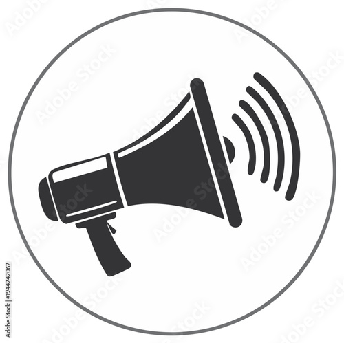 Black Megaphone Icon with Sound Waves in a Circle