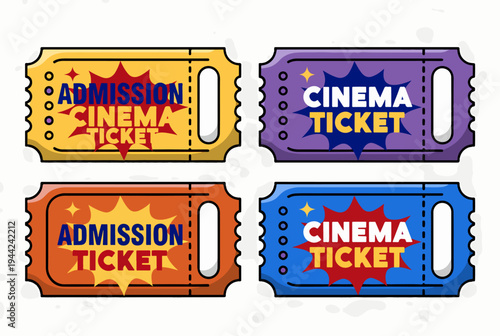 Colorful cinema tickets showcasing admission movie screen icons for entertainment lovers everywhere