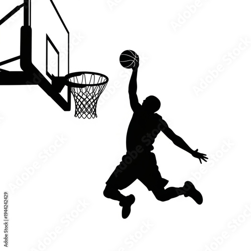 Man dunking basketball with athleticism and strength.