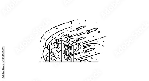 Building Under Attack: Missiles Explode, Causing Destruction and Chaos