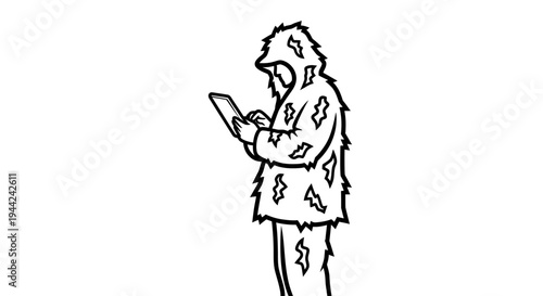 Camouflage Hunter with Tablet in Forest - Digital Tracking and Nature Exploration