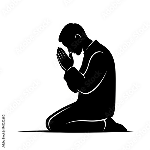Man Kneeling in Prayer Silhouette.