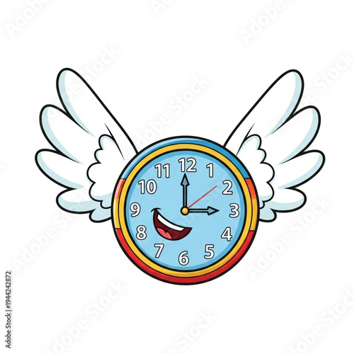 Colorful Clock with Wings and Bird.