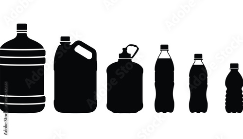Bottle silhouette vector illustration of various plastic containers