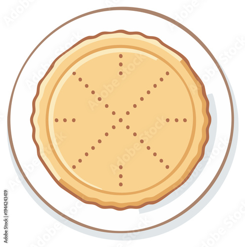 Top view illustration of an empty pie crust with crimped edges on a plate ready for baking