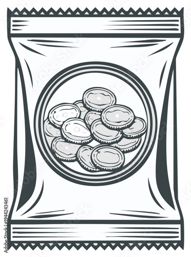 Salty snacks in a bag illustration for food industry products and graphic assets.