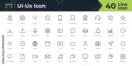 UI UX Line Icons Set – Modern User Interface Outline Vector Icons for App, Web, Dashboard, Navigation and Interface Design