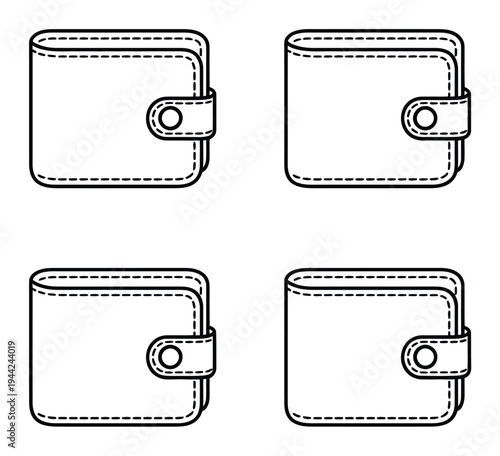 Four Outline of Wallets with Snap Closures