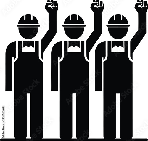 Three workers in solidarity with raised fists