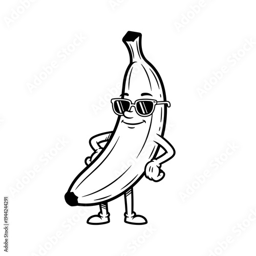 Cool Banana Character Wearing Sunglasses and Standing Confidently.