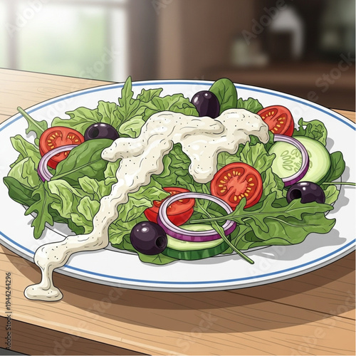 Fresh Mixed Green Salad with Vegetables.