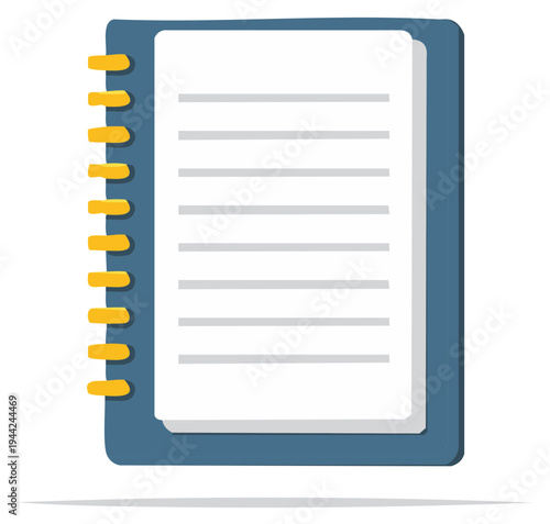 Open Spiral Notebook with Lined Pages and Blue Cover