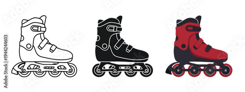 Minimalist Roller Skate Shoes Icon Set in Flat Design - Minimalist, flat icon, outline, glyph, linear, clipart, sticker - Vector icon set - Glyph icon