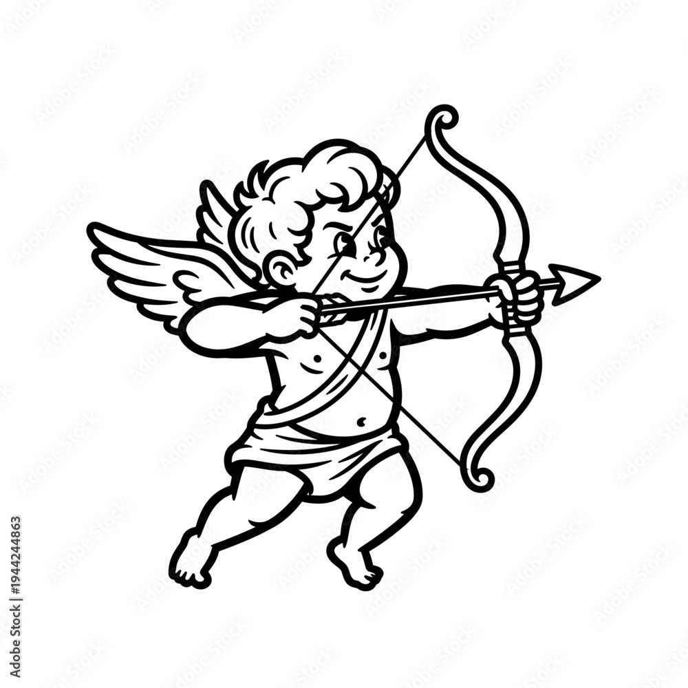 Fototapeta premium Cupid Aiming Bow and Arrow with Wings.