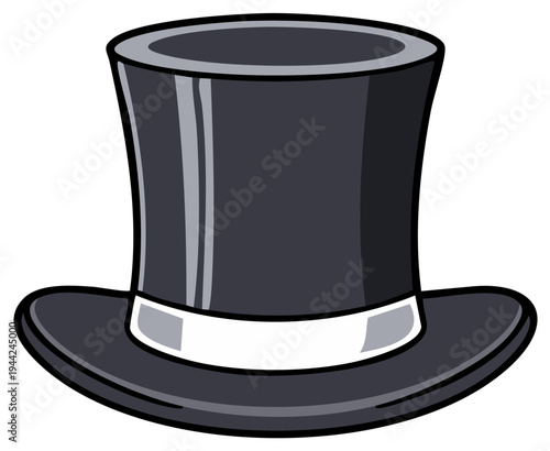 Classic black top hat with a white ribbon detail, iconic formal headwear