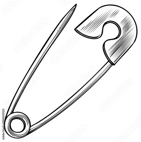 Sketch of a Safety Pin with Etched Line Work for Craft and Design Projects