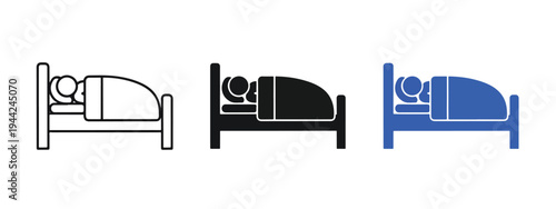 Flat Design Bedroom Icon Set with Sleeping Person Variants - Minimalist, flat icon, outline, glyph, linear, clipart, sticker - Vector icon set - Glyph icon