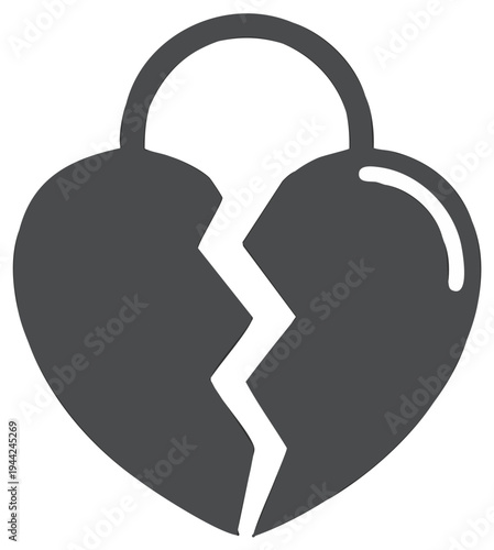 Grey broken heart padlock icon depicting emotional pain and failed relationship