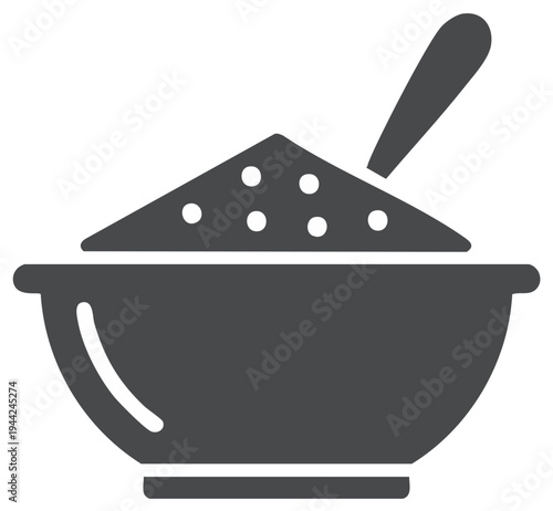 Bowl with sugar salt or porridge and a spoon solid glyph icon for cooking and breakfast