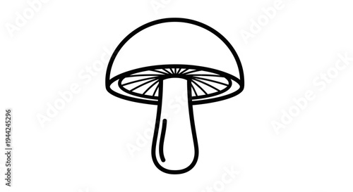 Simple black outline mushroom icon illustration. Minimalist fungi drawing, vector graphic for nature, food, and design.
