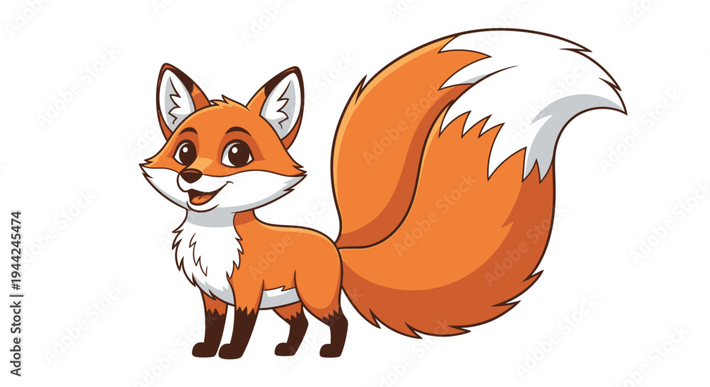 Obraz premium Cartoon Fox with White Tail.