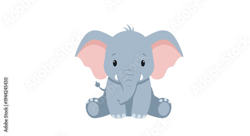 Cute gray baby elephant sitting down.