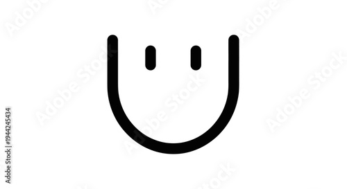 Minimalist happy smiley face icon. Simple black and white vector graphic of a cheerful emoticon, illustrating joy and positive emotion.