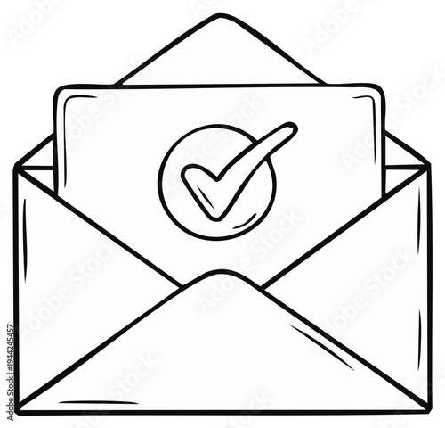 Open envelope with approval document and checked box illustration