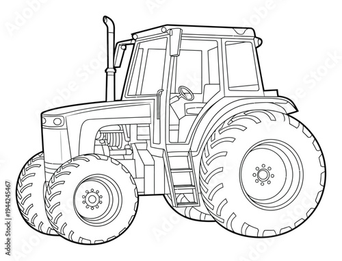 Outline of a modern tractor with large wheels and cab