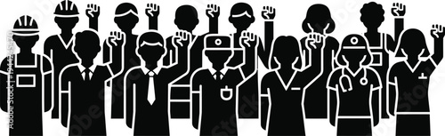 Diverse group of people raising their fists in unity and solidarity