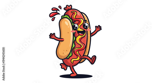 Funny Hot Dog Character Running Fast.