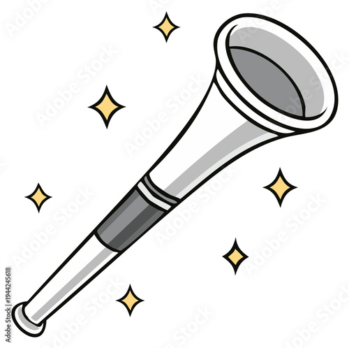 White vuvuzela or party horn with sparkling star effects for celebration and festive events