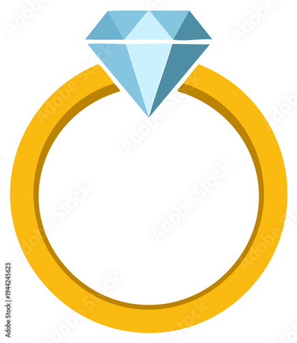 Golden Engagement Ring with Blue Diamond Gemstone Illustration