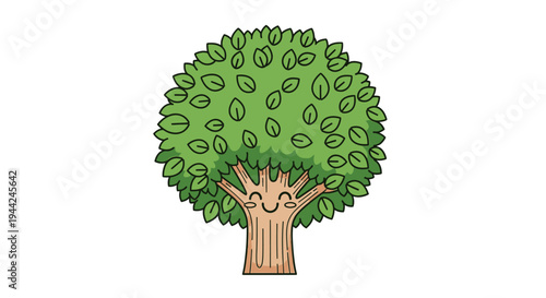 Cartoon tree with green leaves.