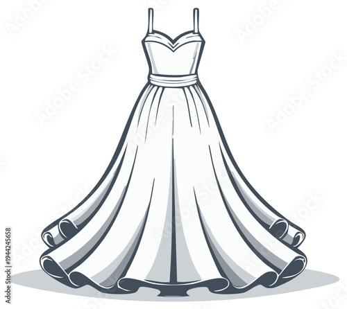 Elegant wedding dress in black and white illustration