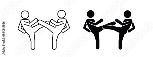 Minimalist Muay Thai Fighters Icon Set for Web Design - Minimalist, flat icon, outline, glyph, linear, clipart, sticker - Vector icon set - Glyph icon