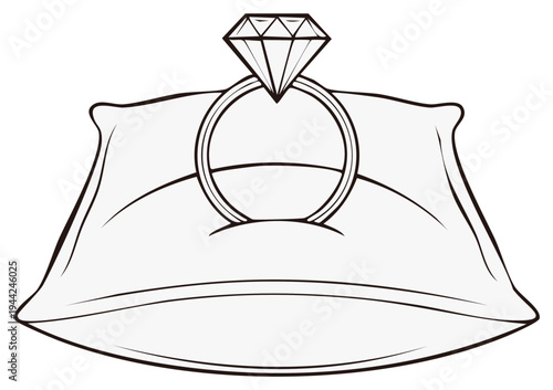 Diamond Engagement Ring Sitting on Plush Pillow Symbolizing Romance and Commitment Ready for Coloring