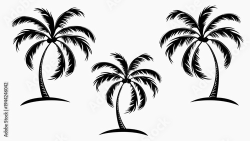 A set of minimalist palm tree silhouettes in a vector graphic design