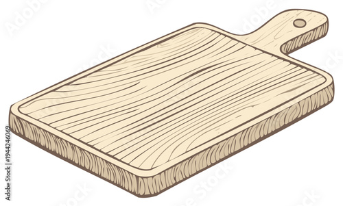 Wooden cutting board kitchen utensil food preparation tool cartoon illustration