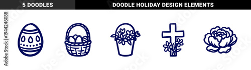 Hand-drawn Easter holiday and religious symbols for organic branding. Rustic naive marker sketch illustrations featuring spring celebration concepts.