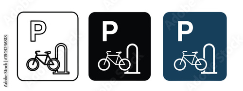 Modern Bicycle Parking Icons Set with P Symbols - Minimalist, flat icon, outline, glyph, linear, clipart, sticker - Vector icon set - Glyph icon