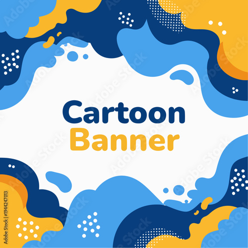 Abstract Cartoon Banner with Dynamic Flowing Shapes and Whimsical Dot Accents